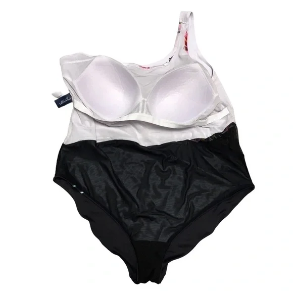 NEW - SWIMSUITS FOR ALL - Pink Floral One Shoulder One Piece Swimsuit - Size 26 - Picture 5 of 11